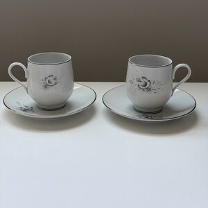 Sango Morena White Porcelain Tea Cup and Saucer Set with Floral Motif - 2 Piece